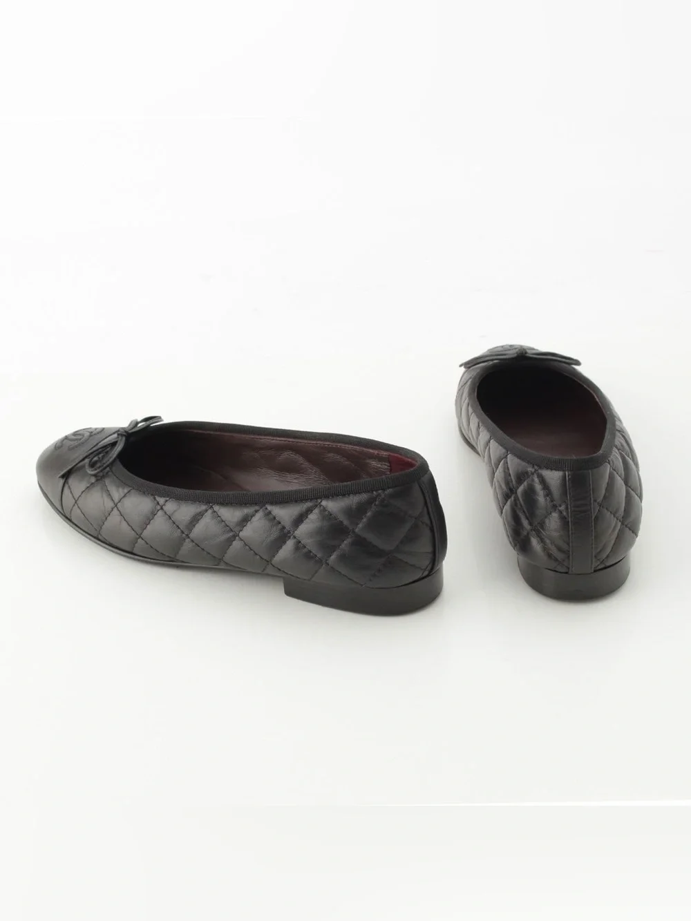 CHANEL Aged Calfskin Quilted CC Cap Toe Ballerina Flats / Size EU35